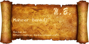 Mahrer Benkő névjegykártya